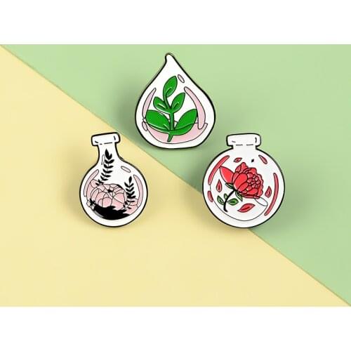 Glass Visual texture Pins Plant Flower Specimen Enamel Metal Pins Cartoon Brooches Badges Lapel Clothes Pins Women Jewelry Gifts