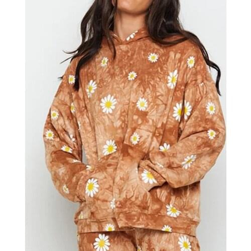 Hooded Sweatshirt Women Autumn Loose Loungewear Elegant Cute Sweet Fleece Sweatshirts Clothes Top Long Sleeve Pocket Pullovers