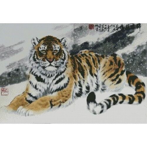 Tiger in the Snow Animal Cross Stitch Kits Counted Needlework Embroidery Crafts 14ct Unprinted DIY Arts Handmade Home Decor