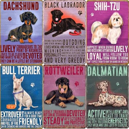 Pet Dog Vintage Poster Bulldog Metal Tin Signs Pub Bar Cafe Home Decoration Pug Labrador Shih Tzu Cockapoo Wall Art Plate N356