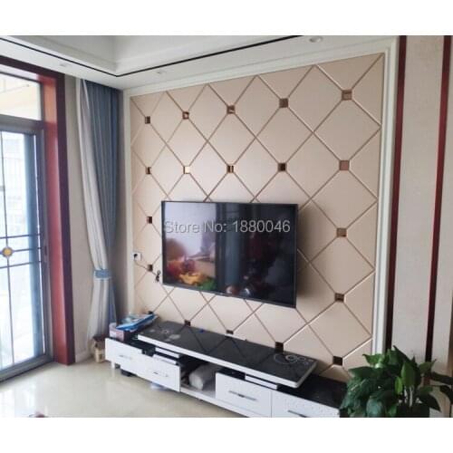 High-end Custom Diamond Leather wall panel Apricot yellow modern 3d wall decor art TV Room sofa backgroumd wall sticker