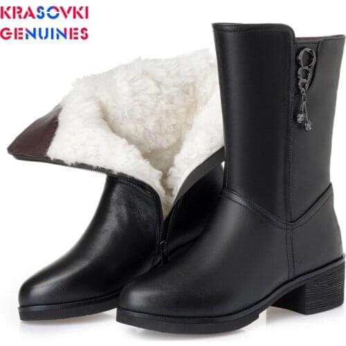 Krasovki Genuines Wool Women Snow Boots Warm Platform for Genuine Leather Fur Warm Shoes Plush High Boots Women Winter Boots