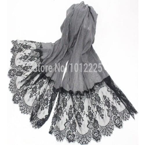 Women Cotton Big size Plain Maxi Hijab Shawl lace scarves fashion romantic wedding wear muslim scarf long size hot sale 10pcs