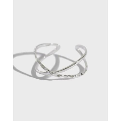 YPAY Real 925 Silver X Hollow Cross Open Ring Contracted Simple Adjustable Finger Rings Fine Jewelry For Women Girls YMR059