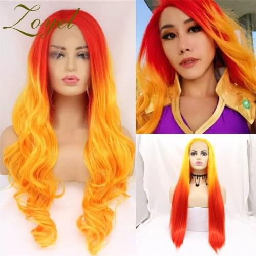 Zoyel Natural Wave Wig Ombre Orange Synthetic Lace Front Wigs Long Hair Heat Resistant Fiber Hair For Women