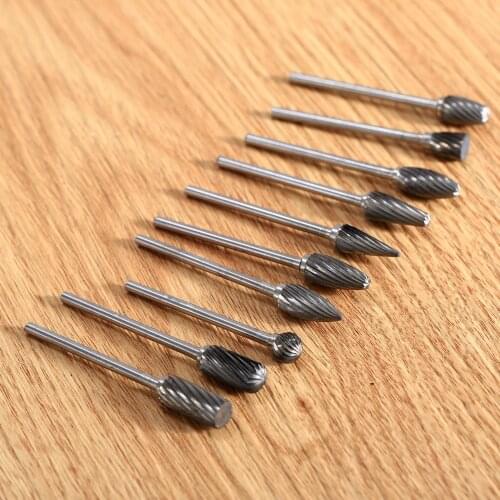 10PCS 2.34x6mm Tungsten Steel Solid Carbide Burrs Rotary Files Diamond Grinding Die Grinder Drill Milling Carving Bit Single Cut