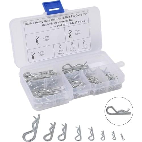 100Pcs R Cotter Pins Tractor Pin Clips With Plastic Box Assortment Kit Hitch Hair Tractor steel Clip Cotter Grab Kit
