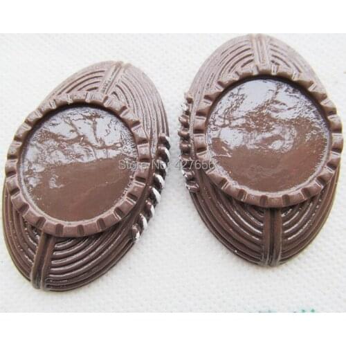 30pcs Brown Flatback Resin Ball Rugby Baseball Charm Finding,Base Setting Tray, for 25mm Cabochon/Cameo