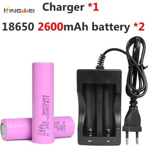 KingWei2X18650 Battery 3.7V 2600mAh Rechargeable Li-ion Battery for SAMSUNG 26F +1*809 Double Charger for Flashlight Power Bank