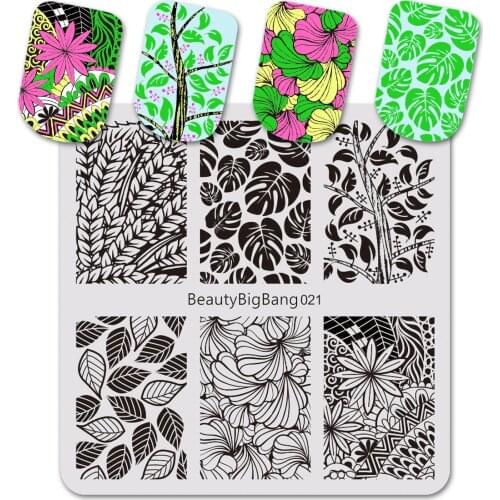 BEAUTYBIGBANG 1PCS 6*6CM Square Nail Art Stamp Template Floral Leaf Manicure Nail Art Image Plates