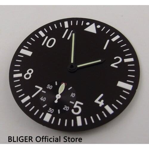 BLIGER 38.9MM Black Sterile Dial White Luminous Numeral Watch Dial Fit For ETA 6498 Hand Winding Movement D58