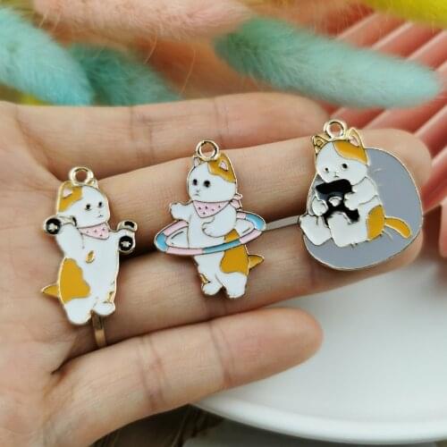 10pcs/pack Cute Cat Have Sport Watch TV Charms Craft Metal Pandent Keychain DIY Jewelry Making Zinc Alloy