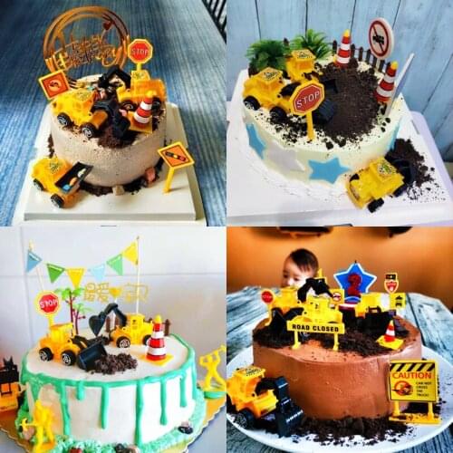 Engineering Vehicle Cake Decor Digging Machine Cake Toppers Crane Cake Decors Happy Birthday Party Decor Kids Boys Birthday Toys