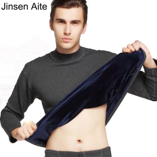 Jinsen Aite Hot Winter Fleece Thick Warm High Collar Man Thermal Underwear Sets Soft Solid Male Long Johns 3XL Plus Size JS642