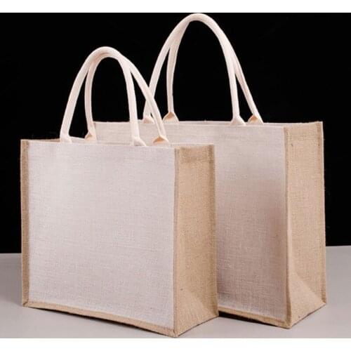 Unisex Reusable Jute Shopping Bag Eco Friendly Burlap Grocery Bag Large Capacity Shopping Beach Vacation Picnic Handbag Tote