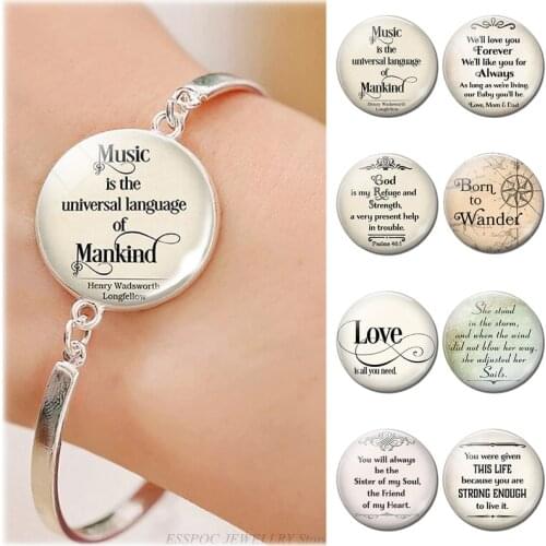 Music Is The Universal Language of Mankind Saying Quote Bangle Charm Women Glass Cabochon Jewelry Bar Cuff Bangles Girl Gift