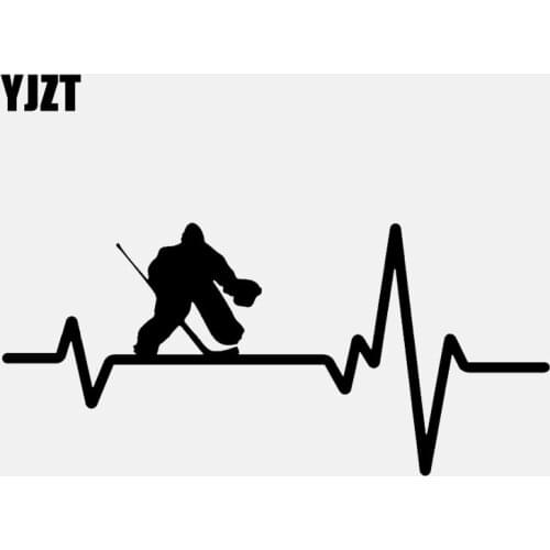 YJZT 16.2CM*7.5CM Fun Hockey Goalie Pads Puck Heartbeat Line Vinyl Black/Silver Car Sticker C22-1166