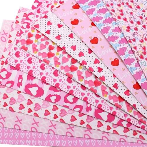 Valentines Day Theme Faux Leather Sheet Heart Love Pattern Synthetic Leather Sheets 10 PCS 7.7" x 12.9" (20 cm x 33 cm)