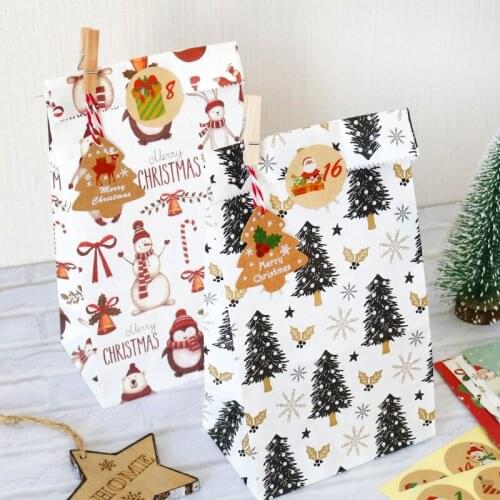 Christmas Santa Snowman Elk advent calendar DIY Cake Chocolate Candy Wrapping Color Paper Bag With stickers Pendant Gift