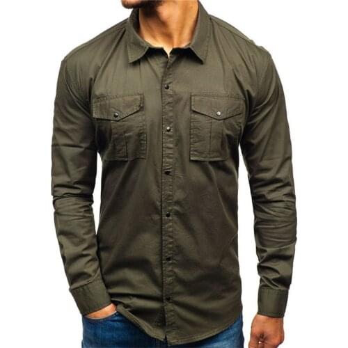 2020 New Men Military shirt Autumn Casual man shirt cotton Military Cargo Slim Button Solid long sleeve shirt men Pocket Shirts