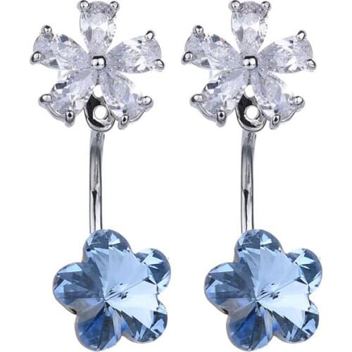 IDESTINY Earings Fashion Jewelry for Girls White Gold Color Plated Cute Flower Design Made with Austria Crystal Studs Jewelery