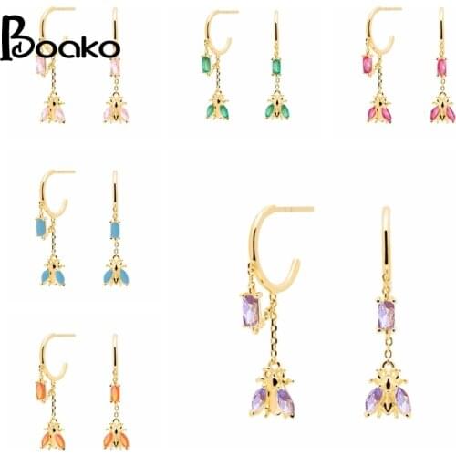 BOAKO Ins Colored Bees 925 Sterling Silver Earrings For Women Earrings Dangle Gold Jewelry Ear Piercing Cartilage 2021 Trend