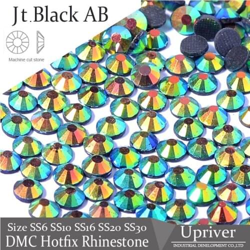 Upriver Shine Stones Jt. Black AB Hotfix Rhinestones DMC SS6 SS10 SS16 SS20 SS30 Machines Cut Strass