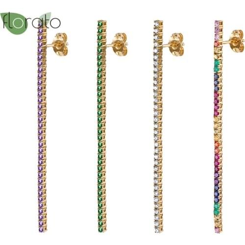 Bohemian Light Luxury 925 Silver Ear Needle Rainbow Tennis Womens Earrings Zircon Pendant Chain Earrings Aretes De Mujer