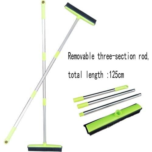 Three section pole rubber besom Multifunctional broom cleaner pet hair removal brush home floor dust mop & carpet sweeper