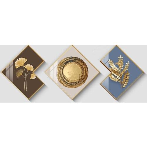 Crystal Porcelain Triptych For Hotel Living Room Decor Waterproof Wearproof Metal Picture Frame Combination Background Wall Mura