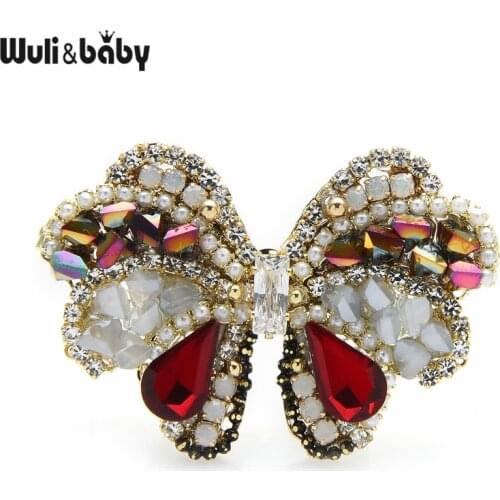 Wuli&baby Luxury Crystal Butterfly Brooch Pins Hand Made Jewelry Craft Badge 2021 New Design