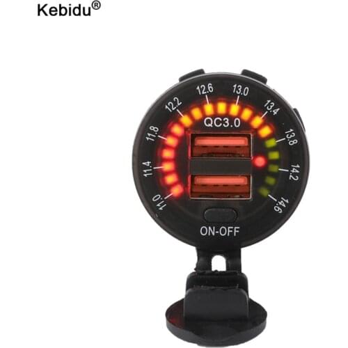 Kebidu 12V 24V Dual USB Charger Socket Voltmeter Switch QC3.0 Fast Charging 36W Waterproof USB Outlet For 12V Car Motorcycle