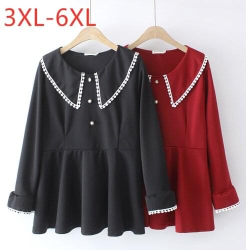New 2021 Ladies Spring Autumn Plus Size Tops For Women Large Blouse Long Sleeve Loose Cute Black Pleated Shirt 3XL 4XL 5XL 6XL