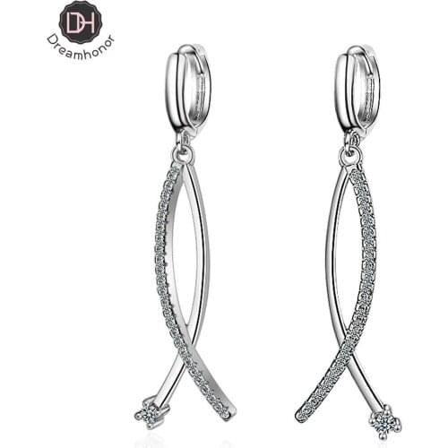 Dreamhonor Top Quality Cubic Zirconia Rhinestone Clip Earrings for Women Fashion CZ Crystal Female Wedding Party Gift Jewelry