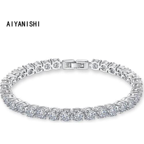 AIYANISHI 18K Gold Filled 5mm Tennis Bracelets Iced Out Chain Sona Diamond Wedding Bracelet For Women Created Sapphire Bracelet