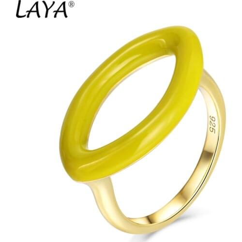 Laya Silver Square Ring For Women 925 Sterling Silver Simple Design Circle Green Color Fine Jewelry Handmade Enamel 2021 Trend