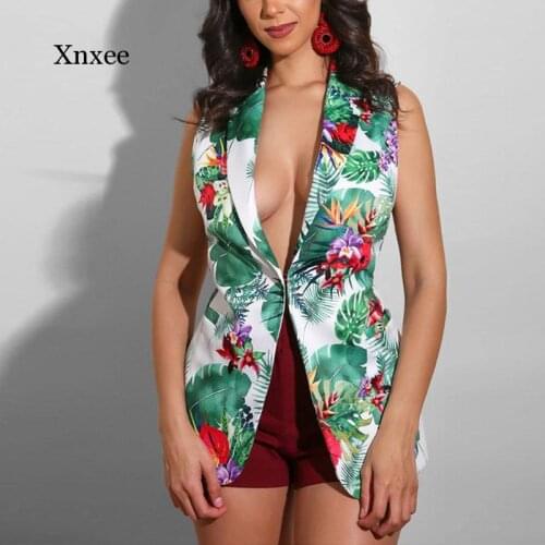 Floral Printed Tank Office Elegant Vest Women Coat Ladies Waistcoat Sleeveless Blazer Double Breasted Outwear Top Slim Clothing