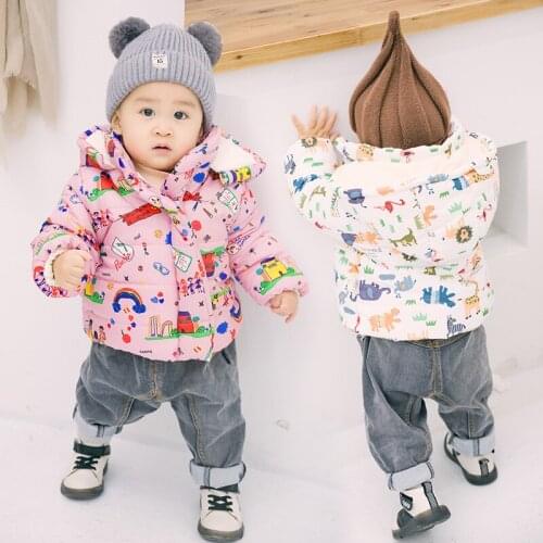 Unisex Babies Infants Winter Long Sleeve Hooded Zipper Casual Fashion Coats Cartoon Thick Down Cotton Outdoor Jackets