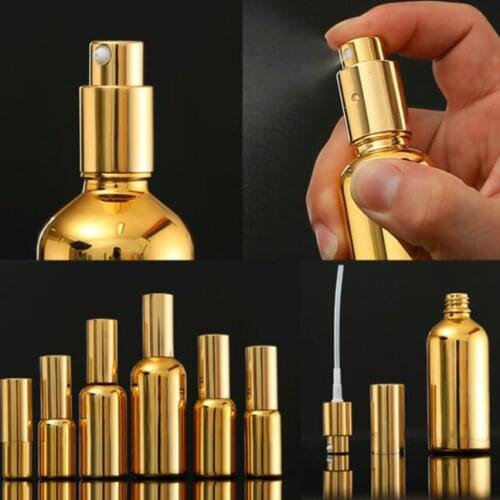 120Pcs/Lot 5-50ML Gold Plated Fine Oil Press Lotion Bottle Spray Perfume Dropper Cosmetics Skin Care Travel Sub Bottle HA2492