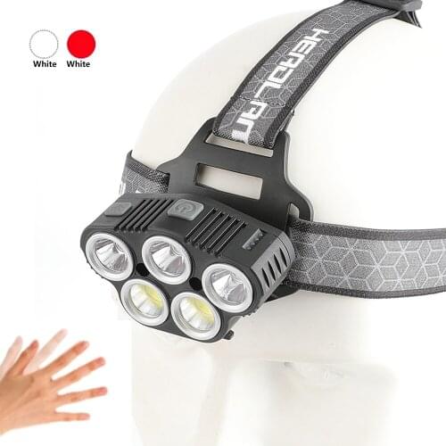 15W COB T6 5LED Induction Headlamp 18650 Hunting Fishing Head Torch Light Camping Mosquito repellent Torch Red Warning Strobe