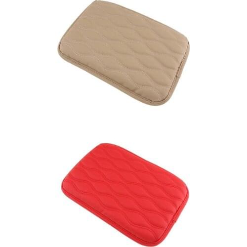 2PCS Beige + Red Vehicle Car Center Console Box Armrest Pad Cover Pu Leather