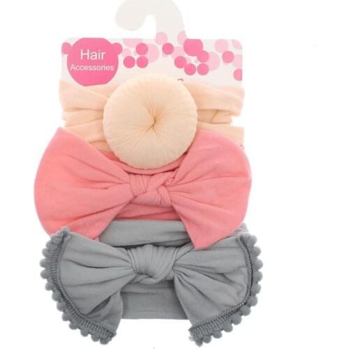 3pcs/Set New Solid Nylon Headband Bow Headbands For Cute Kids Girls Hair Girls Turban Hairband Children Soft Cotton Headband