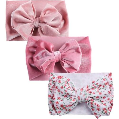 3 Pcs/Set Big Bows Baby Headband Cute Solid Color Baby Girl Headbands Flower Print Elastic Newborn Turban Hair Accessories