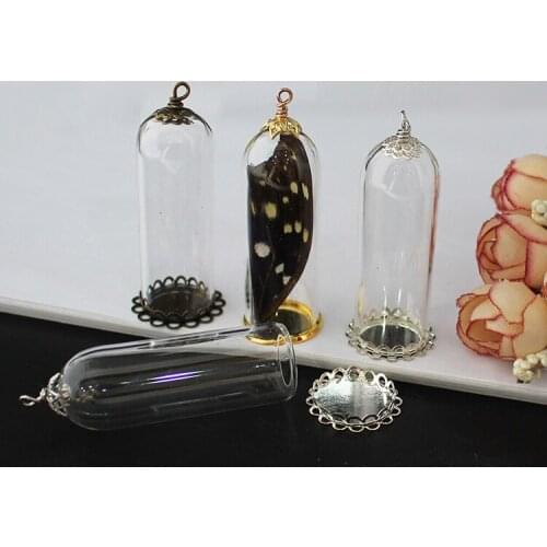 5PCS 50X18MM Glass Globe Necklace Pendants with base &top round cap Glass vials pendant Diy Jewelry Finding