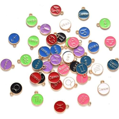 60pcs 5sets 15*12mm zodiac charms pendant enamel alloy metal two size round constellation charms pendant for Jewelry Making