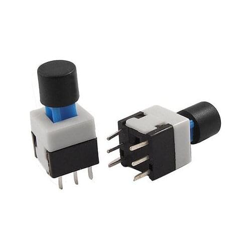 7 x 7mm x 12mm Black Cap Momentary Push Button Tactile Switch 6 Pin DIP