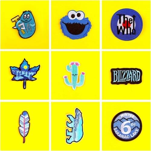 Diy Anime Patches On Clothes Sewing Embroidery Patch Stripe blue cuteiron on patch Stripe Applique Jacket sewing Jeans patches