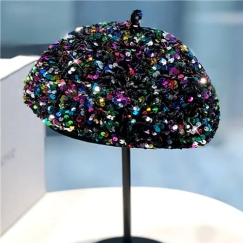 2021 new sequin beret womens spring fashion trend in Europe and America elegant temperament octagonal painter hat cap hat
