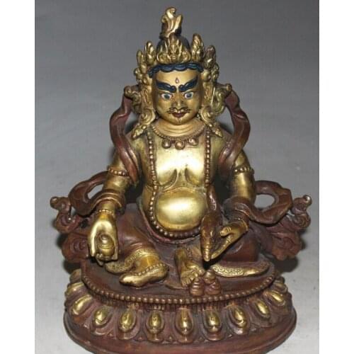 Bi001645 Tibet Buddhism 100% Bronze 24K Gold Painting Mouse Yellow Jambhala Buddha Statue