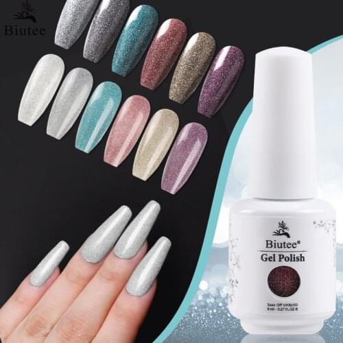 Biutee 8ml Reflective Glitter UV Gel Nail Polish Bling Sequins Diamond Soak Off DIY Nail Art Gel Varnish Polish Semi Permanent